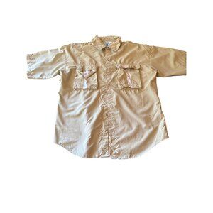 Hook & Tackle Mens Beige Short Sleeve Fishing Shirt Size L